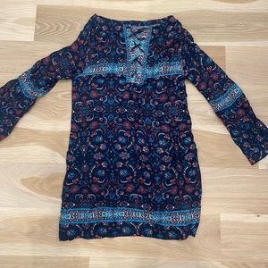 Printed shift dress with lace up top